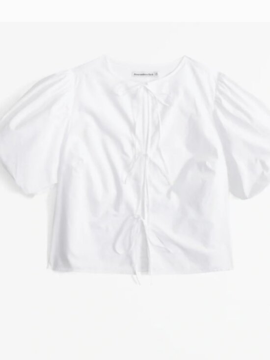 Abercrombie & Fitch Tops - Abercrombie & Fitch White Tie-Front Puff Sleeve Blouse size Small